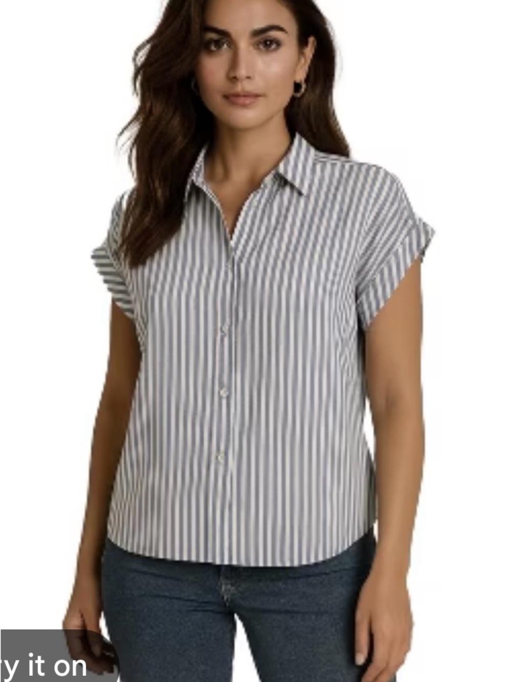 Universal Thread Blue and White Vertical Stripe Short Sleeve Button-Up